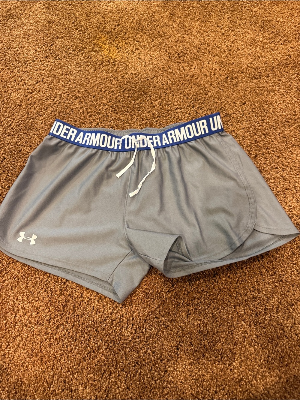Under Armour Light Gray Women's Training Shorts with Blue Branded Waistband